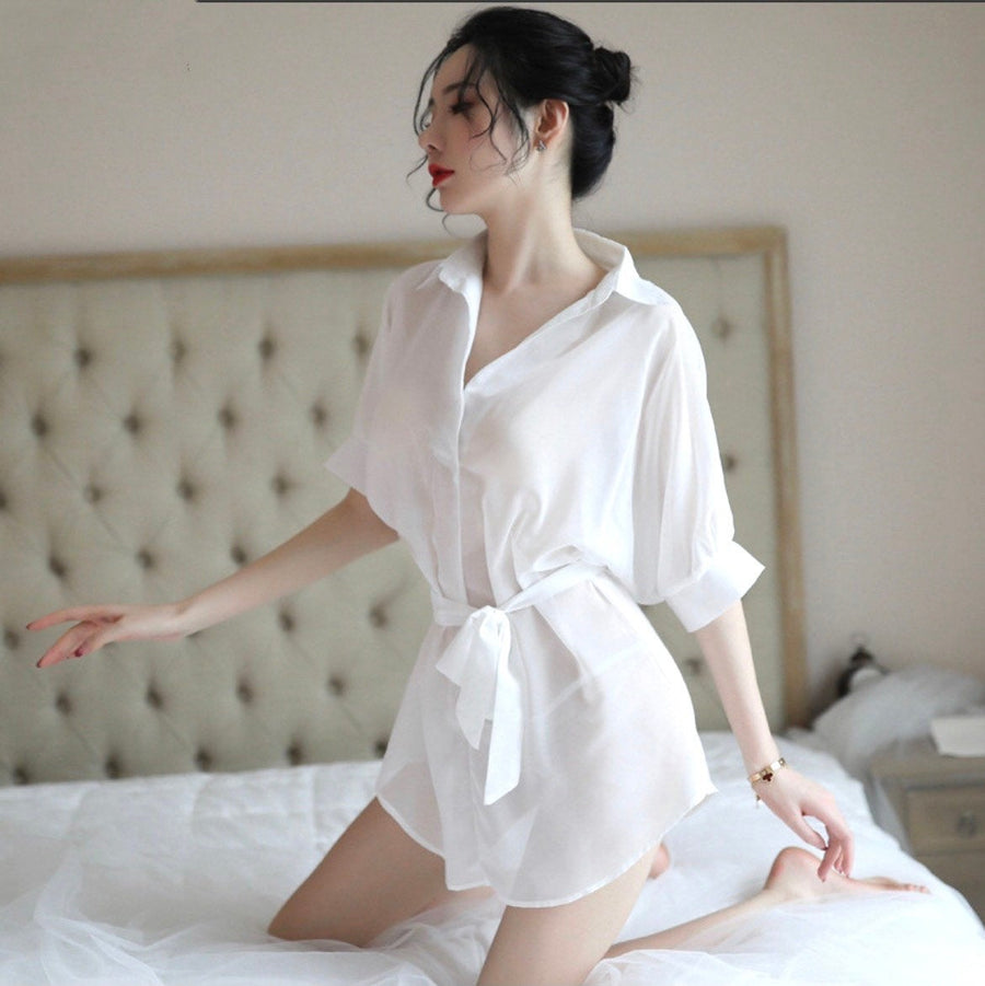 Foreplay in the 2 PC Bedroom white shirt lingerie