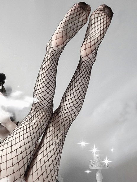 Two pairs black seductive wide net and medium net fishnet tights